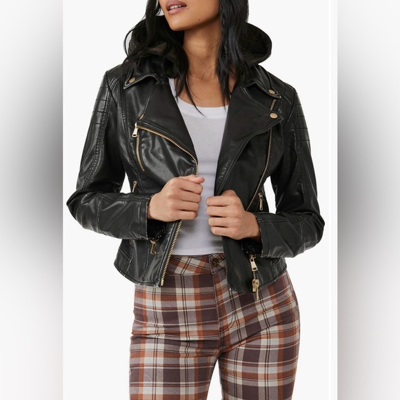 NWT Free People Harriett vegan leather hooded moto jacket - XS - Picture 1 of 3